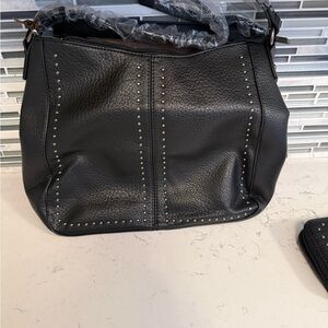 Montana West Black Leather Studded Shoulder Bag with matching wallet!